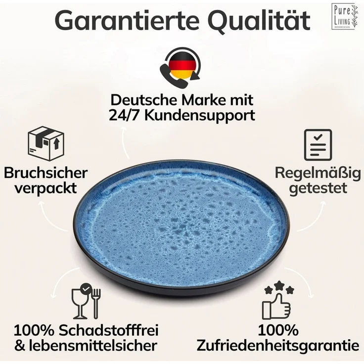 Steingut Teller groß 6 Pers. Ibiza Hochwertiges Mediterranes TEST SEHR GUT Steingut Speiseteller Set - Spülmaschinen-, Mikrowellen- und Kratzfest - Stylisches Essteller Set - Pure Living in Tiefblau – Bild 4