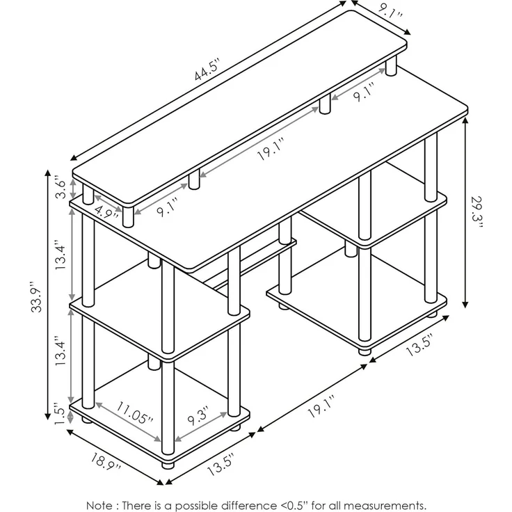 Furinno Computertisch/Schreibtisch mit unterschiedlichen Ablageflächen, Holz, Espresso/Schwarz, 48 x 113.03 x 86.11 cm – Bild 2
