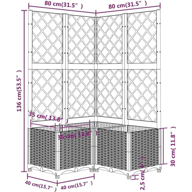 vidaXL Pflanzkübel mit Rankgitter Weiß 80x80x136 cm PP 153286 – Bild 8