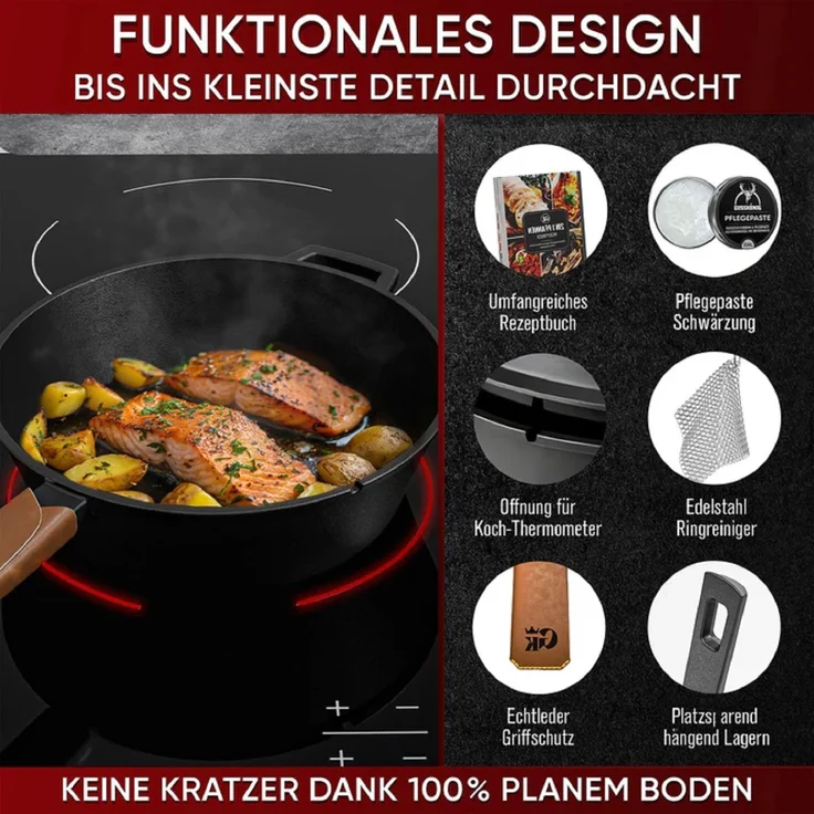 GUSSKÖNIG Dutch Oven 2in1 Pfannen Set 4,5L + Pflegepaste – Bild 7