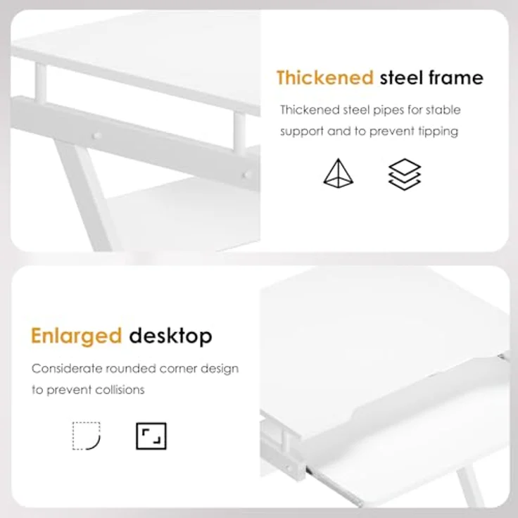 SogesHome Schreibtisch Klein Computertisch mit 4 Rollen 2 Davon mit Bremsen PC-Tisch in Z-Form mit Tastaturauszug für Zuhause und Büro, 60x48 cm – Bild 5