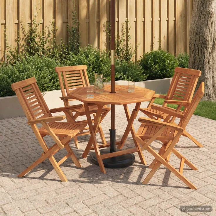 vidaXL 5-teiliges klappbares Garten-Bistro-Set Natur Massivholz Teak 3434112 – Bild 1