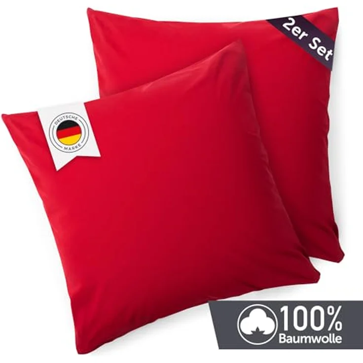 Blumtal Jersey Kissenbezug 45x45 im 2er Set - Oeko-TEX zertifizierte Kopfkissenbezüge 45x45 aus 100% Baumwolle - weiche Kissenhülle für Kissen 45x45 cm mit Reißverschluss - Rot – Bild 3