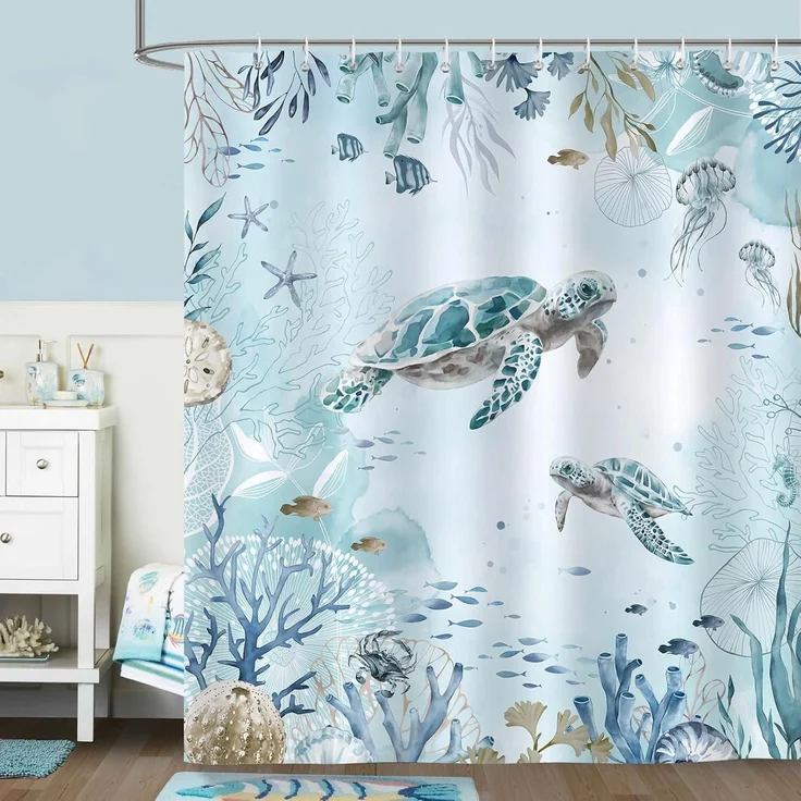 Duschvorhang Meeresschildkröte Blauer Ozean 180x200cm Anti-Schimmel Polyester – Bild 2