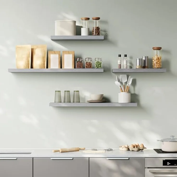 WOLTU Wandboard Wandregal CD DVD Regal Bücherregal Schweberegal Holz Board 25 x 22.9 x 3.8 cm grau Eiche für Büro, Wohnzimmer, Schlafzimmer, Küche RG9365grei – Bild 7