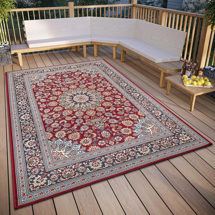 Hanse Home Kadi In- & Outdoor Teppich Orientalisch – Orient Flachgewebe, Orientalisches Design Klassisch, ÖKO-TEX Wetterfest & UV-beständig für Balkon, Terrasse, Garten – Rot Blau, 120x180 cm