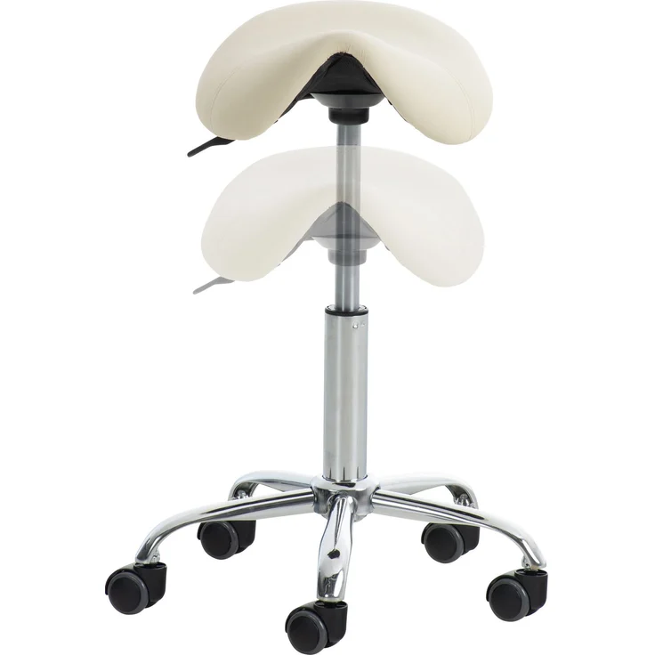 DELUKE® 2er Sattelhocker mit Rollen VOULI Höhenverstellbar, Drehbar Kunstleder pflegeleicht Rollhocker Arbeitshocker Praxishocker Arzthocker Bürohocker Drehhocker Creme – Bild 2