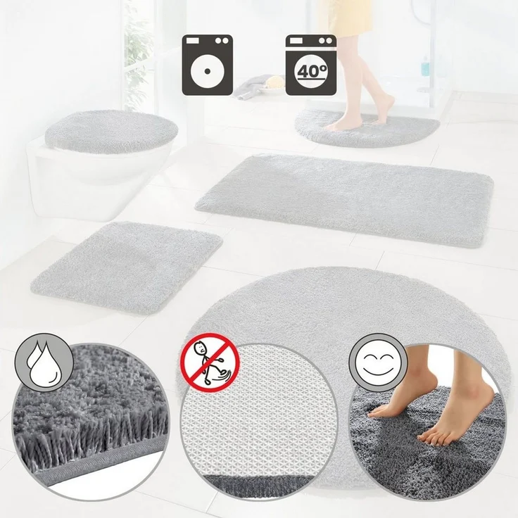 Erwin Müller Badematte Stand-WC-Set "Rhodos" 2-teilig, Gummizug:, eckig mit Ausschnitt, Uni – Bild 2