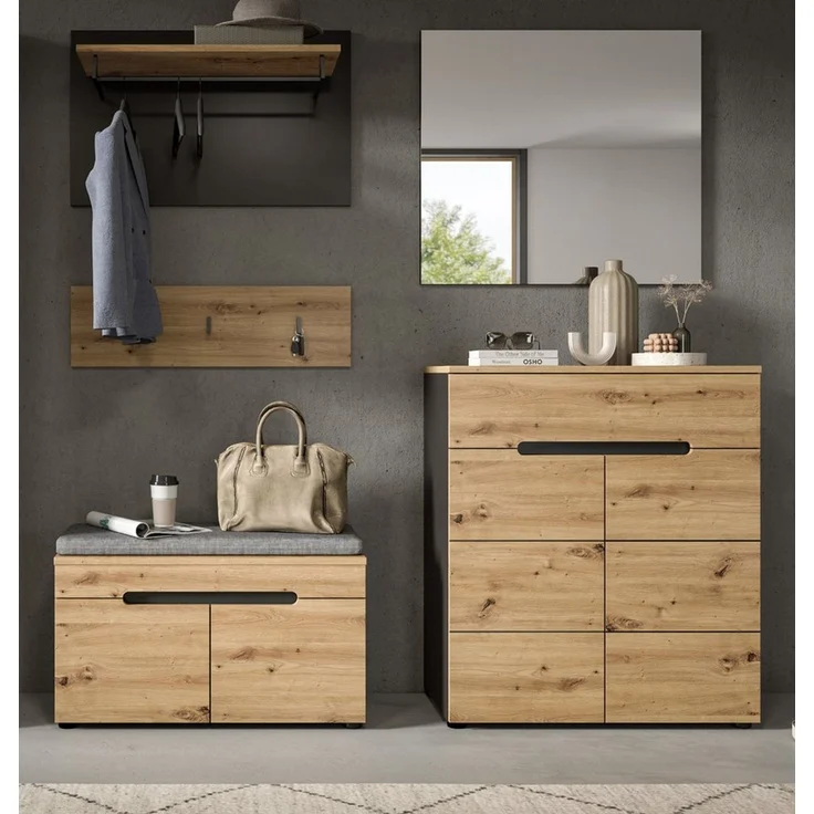 Inn. Furn Garderoben-Set Cooper, (in Artisan Eiche mit Basalt grau, 5-teilige Garderobe), Soft-Close-Funktion – Bild 2