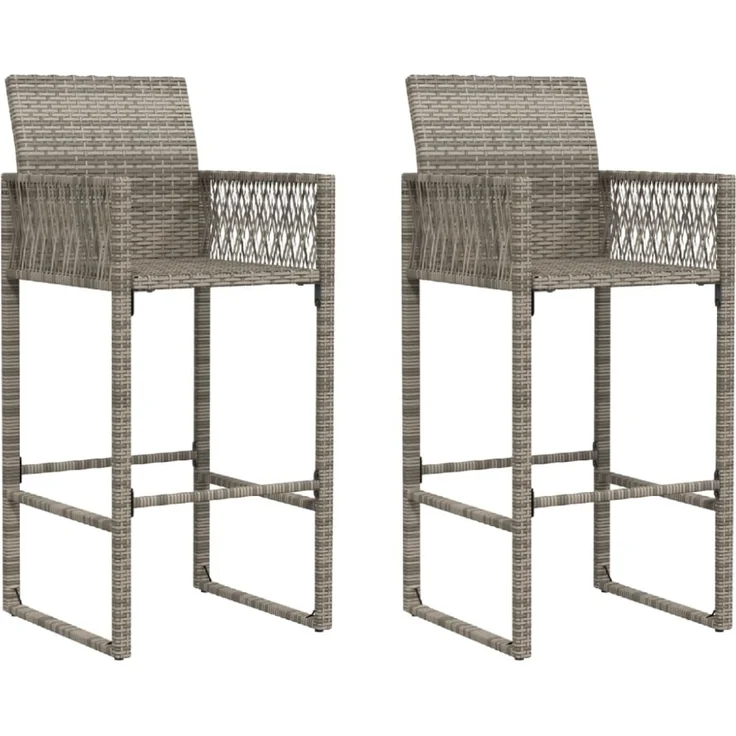 vidaXL Garten-Barhocker 2 Stk. Grau Poly Rattan 368704 – Bild 2