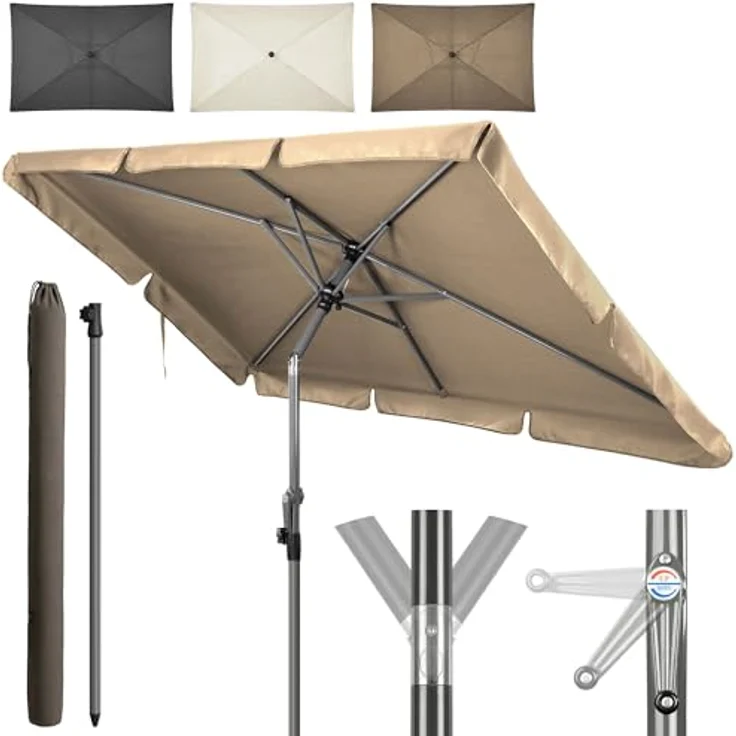 4smile SunnyShade Sonnenschirm Balkon Roma mit Schutzhülle, Taupe, Sonnenschirm rechteckig 210x140 cm, Sonnenschutz Balkon mit UV 50+, Balkonschirm mit Kurbel, knickbar und höhenverstellbar – Bild 1
