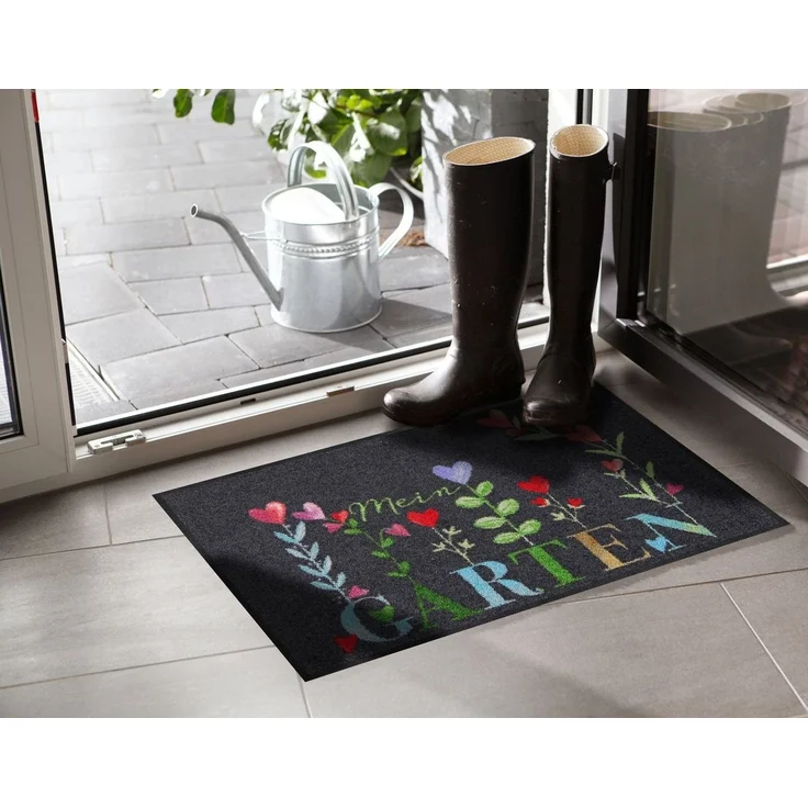 Salonloewe Fußmatte Salonloewe MEIN GARTEN GREY Fußmatte Wohnmatte 50x75 cm, rechteckig, Höhe: 7 mm, In- und Outdoor, waschbar bei 40° Grad und trocknergeeignet – Bild 1