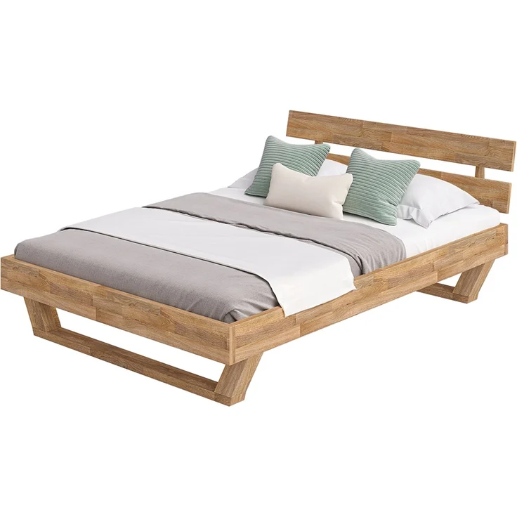 skølm 'Nornir' Bett 140x200 cm, Bettgestell, natur geölt, Massivholzbett aus Eiche mit Holzkufen, Doppelbett mit Streben Bettkopf – Bild 9