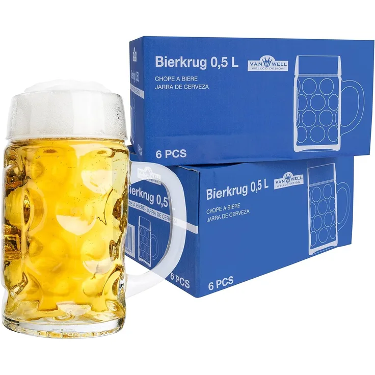 12er Set Maßkrug 0,5L geeicht Halber Liter Bierkrug Bierglas perfekt geeignet für Gastronomie