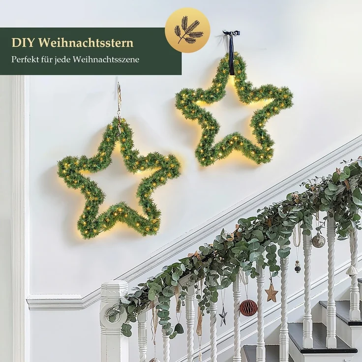 SALCAR Premium Weihnachtsstern 55 cm aus PVC mit 240 Zweigen & warmweißem LED Lichterkette – Festliche Weihnachtsdeko für Tür, Kamin, Balkon oder Garten, batteriebetrieben – Bild 2