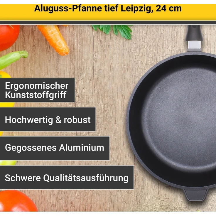 Krüger Bratpfanne Aluguss Pfanne tief LEIPZIG, Aluminiumguss (1-tlg), hochwertige Antihaft-Versiegelung, tiefe Ausführung – Bild 3