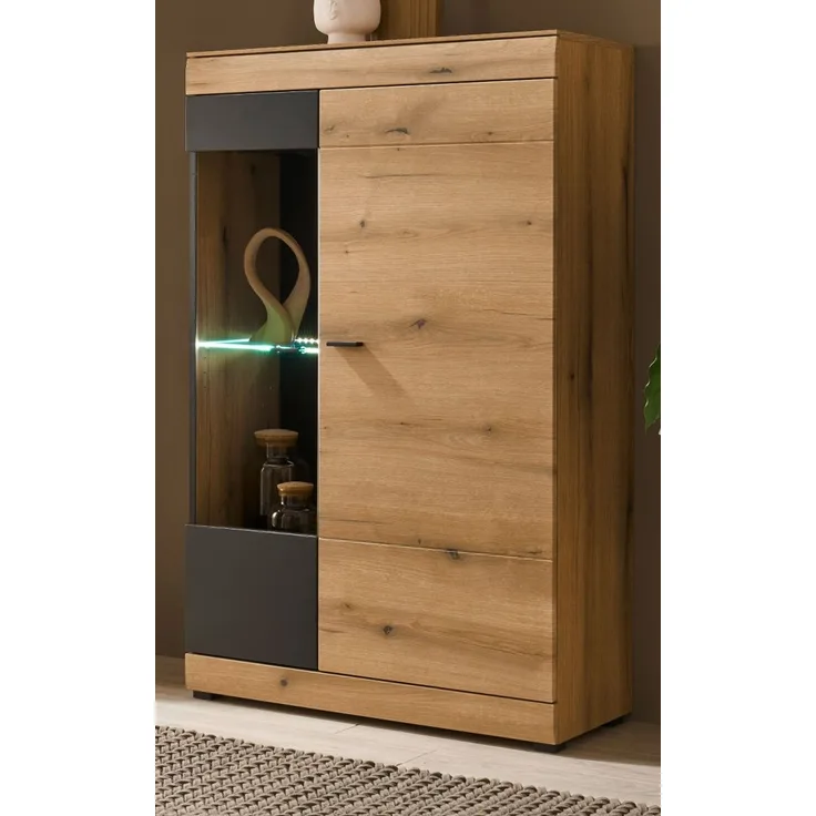 Vitrine Assina in Eiche und grau 90 x 141 cm
