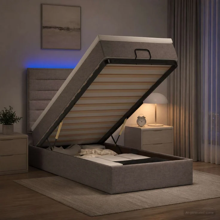 vidaXL Ottoman-Bett mit Matratze und LED Taupe 100 x 200 cm Stoff 3457969 – Bild 4
