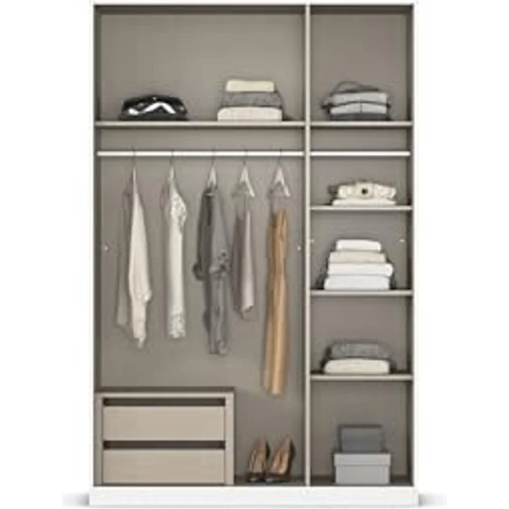 Rauch Möbel Alabama, Kleiderschrank für Schlafzimmer, Kinderzimmer, Wohnzimmer, Garderobe, Flur, 3-türig, Spiegel, mit Zubehör Premium, Farbe Weiß/Eiche Artisan, Holz, Breite 136 cm – Bild 6