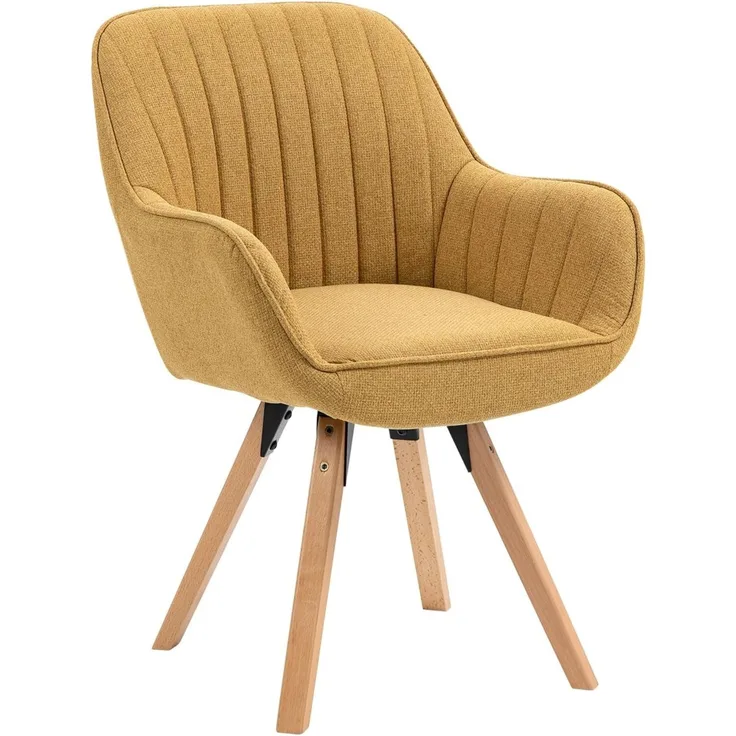 MEUBLE COSY Esszimmerstühle Drehbar 1 Stück Küchenstuhl Polsterstuhl Drehstuhl mit Armlehne Sessel Schminkstuhl aus Stoff Massivholzbeine für Esszimmer Wohnzimmer Arbeitszimmer, Gelb, Holz, 60 x 58 x 83 cm
