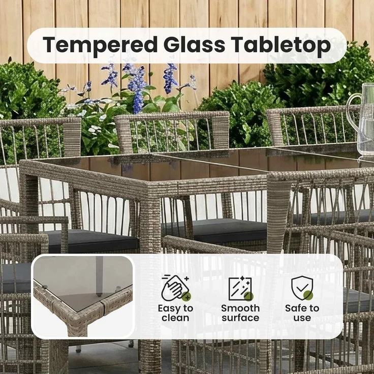 vidaXL Outdoor-Essgruppe 9 stk. Grau Poly-Rattan 3448943 – Bild 5