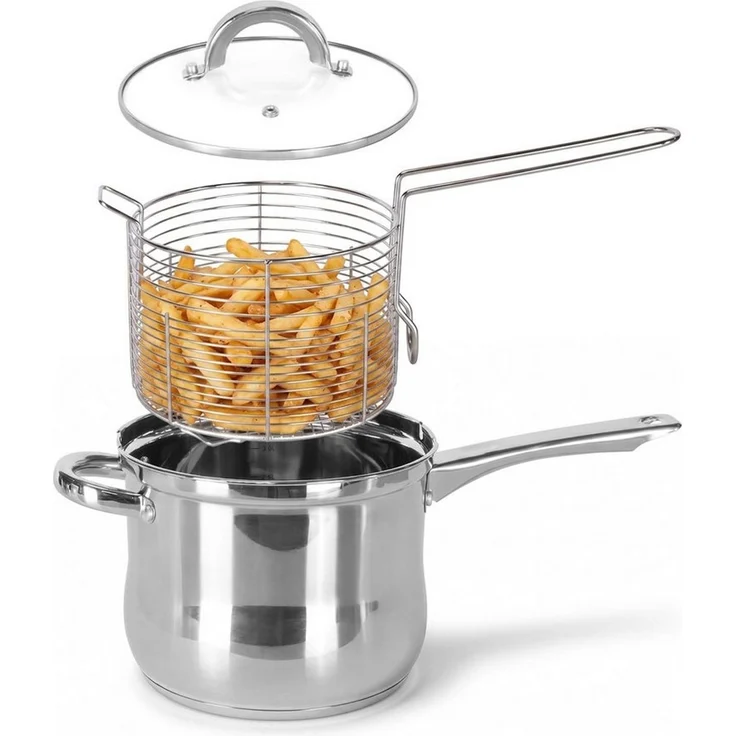 4BIG. fun Kochtopf Frittiertopf 3,5L Edelstahl Frittierkorb Glasdeckel Induktion Frittöse, Edelstahl (Friteuse mit Siebeinsatz und Glasdeckel, Pommestopf), Pommes alle Herdarten – Bild 3