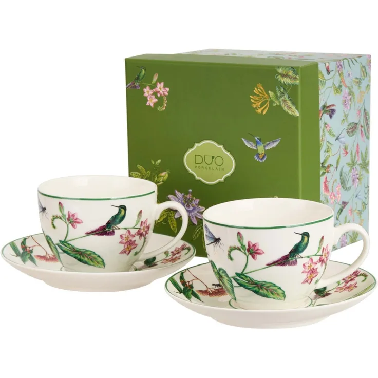 DUO 2er-Set Tassen SOUND OF PARADISE, 270 ml mit Untertassen, New Bone China Porzellan