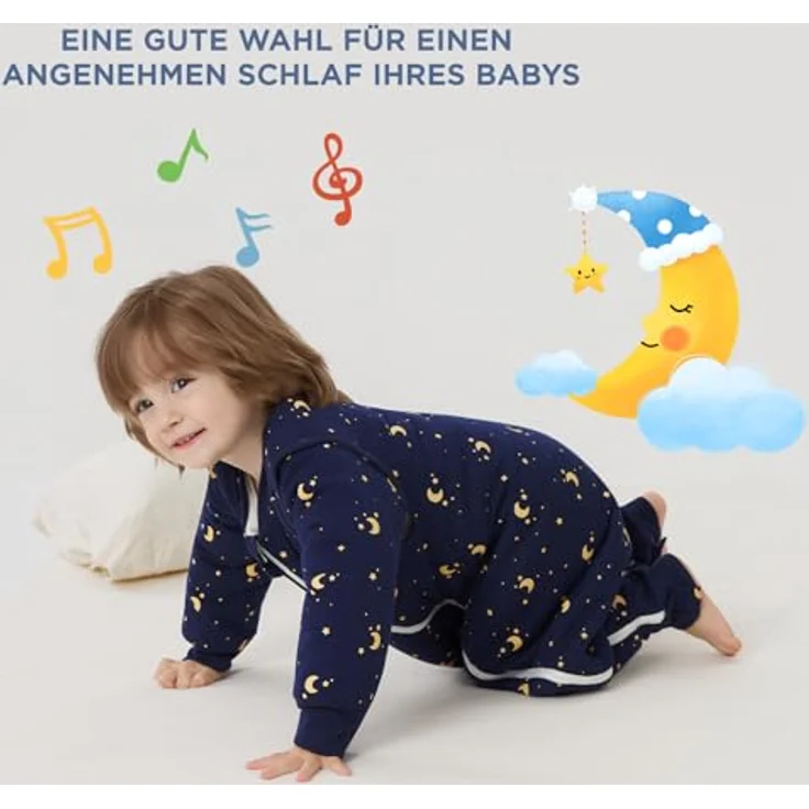 Duomiaomiao Baby Schlafsack mit Füßen 3.5 tog, winterschlafsack 100% Baumwolle Baby, Mädchen mit Schlafsack, Cartoon-Laub（der Mond die Sterne/65CM – Bild 5