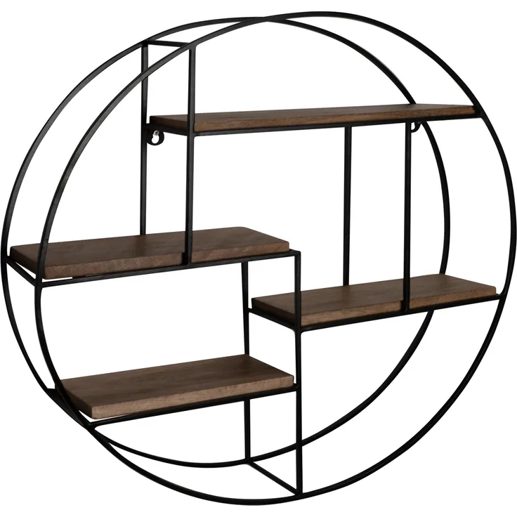 Wandregal 70x70x18 cm Mango Massivholz / Metall Hängeregal Rund, Kleines Design Schweberegal Industrial, Regal Hängend Wohnzimmer, Bücherregal Wand