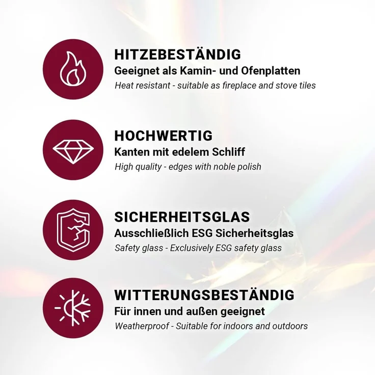 HOOZ Tischplatte Kaminplatte (Schwarz, 1 St, ESG-Sicherheitsglas), mit hochwertigem Facettenschliff – Bild 5