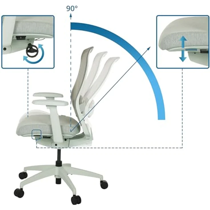MID.YOU Drehstuhl, Grau, Textil, mit Armlehnen und ergonomischer Rückenlehne, 65x95 - 103x70 cm – Bild 4