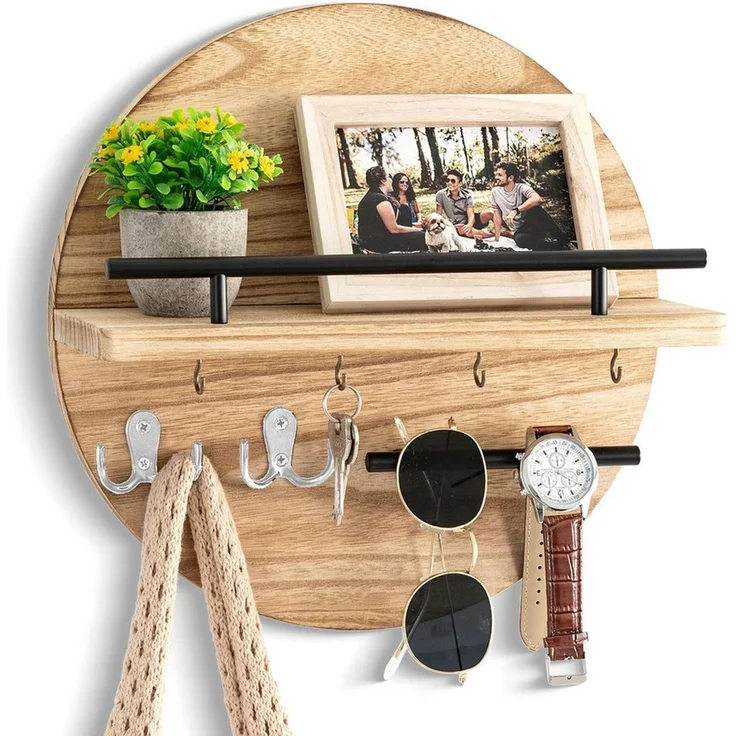 Coonoor Schlüsselbrett mit Regal und Haken, Wandmontierter Postorganizer im Runddesign, (1 St), für Eingangsbereich, Rustikale Boho-Wanddekoration für Zuhause – Bild 2