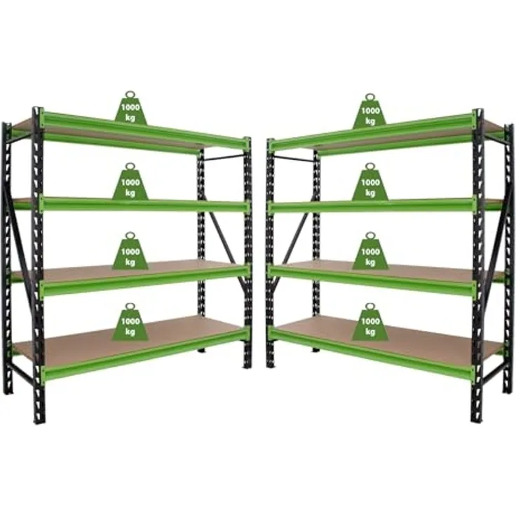 2x Industrieregal Milo 200x190x60 cm steckbar, erweiterbar 4 Ebenen 4 Tonnen Schwerlastregal Regal