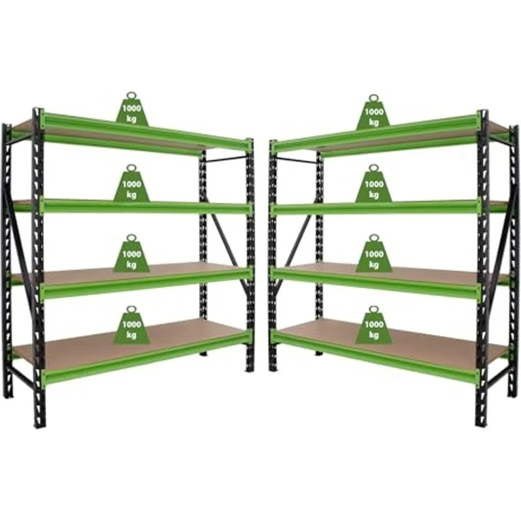 2x Industrieregal Milo 200x190x60 cm steckbar, erweiterbar 4 Ebenen 4 Tonnen Schwerlastregal Regal – Bild 1