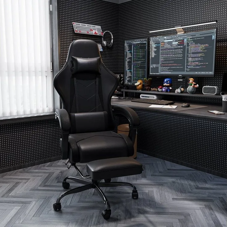 HOMALL Gaming-Stuhl Massage Gaming Stuhl mit Fußstütze 90-135° Rückenlehne einstellbar (Bürostuhl Ergonomisch,Verstellbarem Lenden- & Kopfkissen,mit Fußstütze)