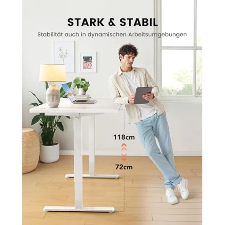 ErGear Höhenverstellbarer Schreibtisch-140x80 cm,100 KG Tragkraft Elektrischer Schreibtisch mit Fortgeschrittenem Bürstenlosem Motor, Leise Funktion, Robuster Metallrahmen, Vierteilige Tischplatte – Bild 8