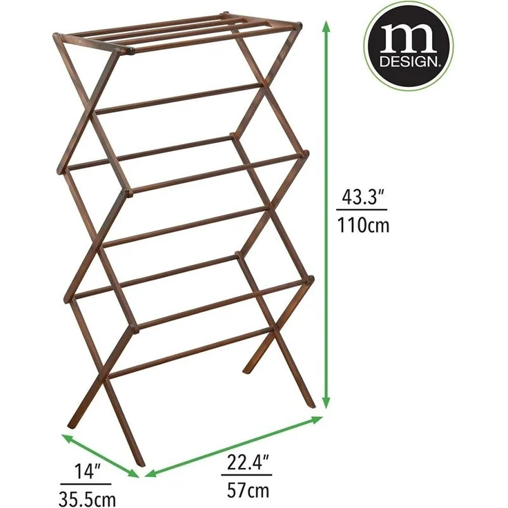 mDesign Wäscheständer Turmtrockner Standtrockner 3 Ebenen faltbar Bambus Braun – Bild 2