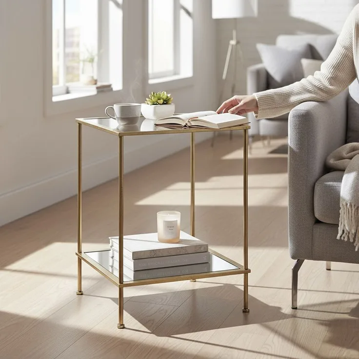 Beistelltisch Fynn 2 / Faro 2, Transparent, Gold, 38 x 55 x 39 cm