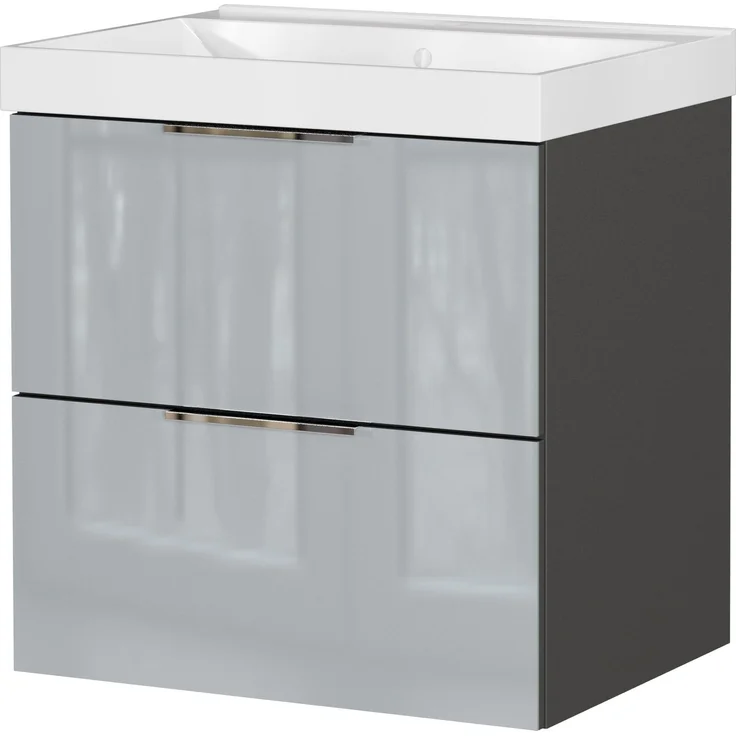 Germania Waschtisch inkl. Becken 9086-587 GW-Vasio, in Graphit/Silbergrau, mit Waschbecken in Dekor weiß, 61 x 65 x 46 cm (BxHxT)