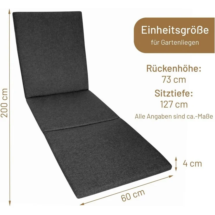 Herlag Liegenauflage Sunny, Gartenliege 200x60 cm, wetterfest, waschbar, UV-beständig, Anthrazit – Bild 3