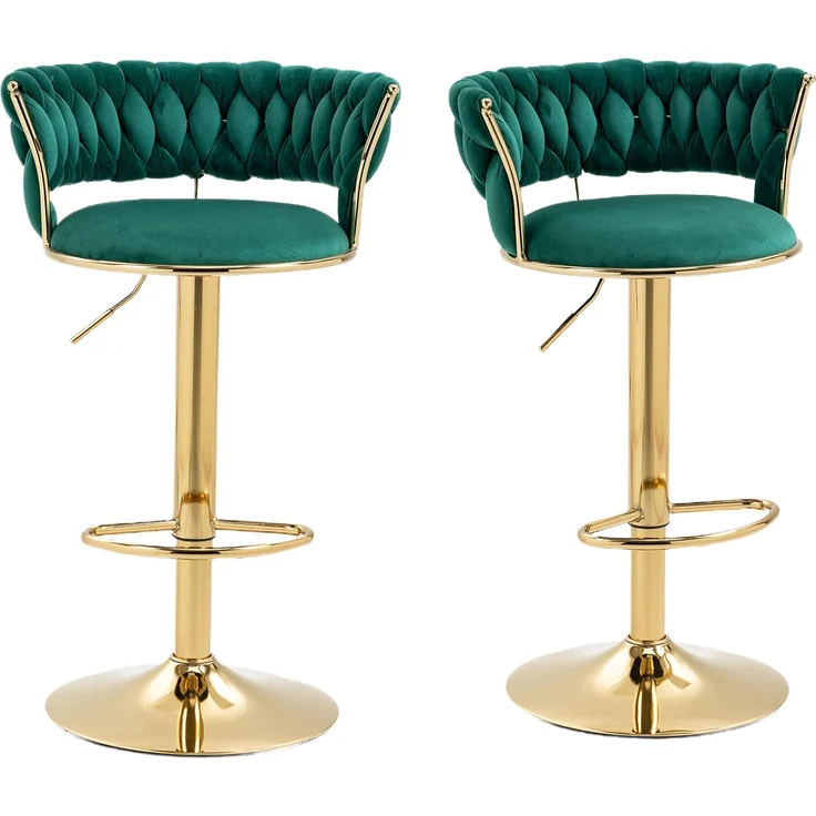 LVHOM Barhocker 2er Set, goldene Stuhlbeine, moderne Samt-Hochstuhl/Barstühle, mit runden Rückenlehne & Fußstütze, 360° drehbar, Höhenverstellbar – Bild 7