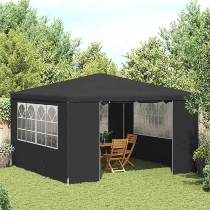 vidaXL Profi Partyzelt mit Seitenwänden UV-beständig Wasserbeständig Pavillon Festzelt Gartenpavillon Gartenzelt Garten Bierzelt 4x4 m Anthrazit 90g/m² – Bild 3