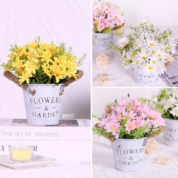 GoMaihe kunstblumen Wie Echt Deko: künstliche Blumen mit Grauem Topf | Kleine Pflanze, Pflegefreie: 9.5 x 13cm , Deko Wohnzimmer Balkon Schlafzimmer Badezimmer Zimmer Tischdeko 3 Stücke – Bild 7