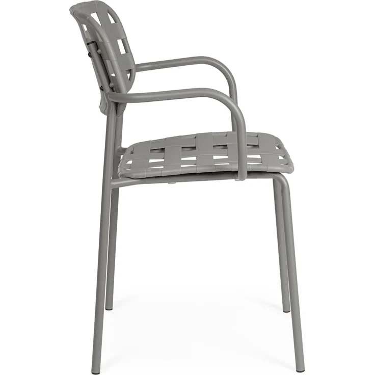Gartenstuhl Clover 4er-Set mit Armlehne, Metall und Kunstfaser, modern, stapelbar, grau – Bild 2