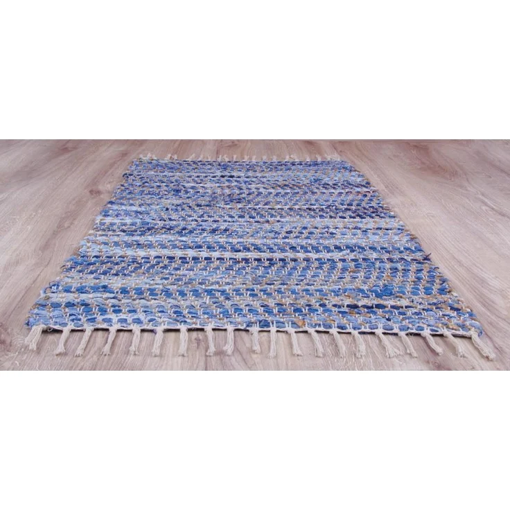 Teppich Läufer Matte Unterlage Vorleger Fußabtreter, breite Auswahl an modernen Fleckerl- und Baumwollteppichen (90x150cm / Jeans Bone) – Bild 3