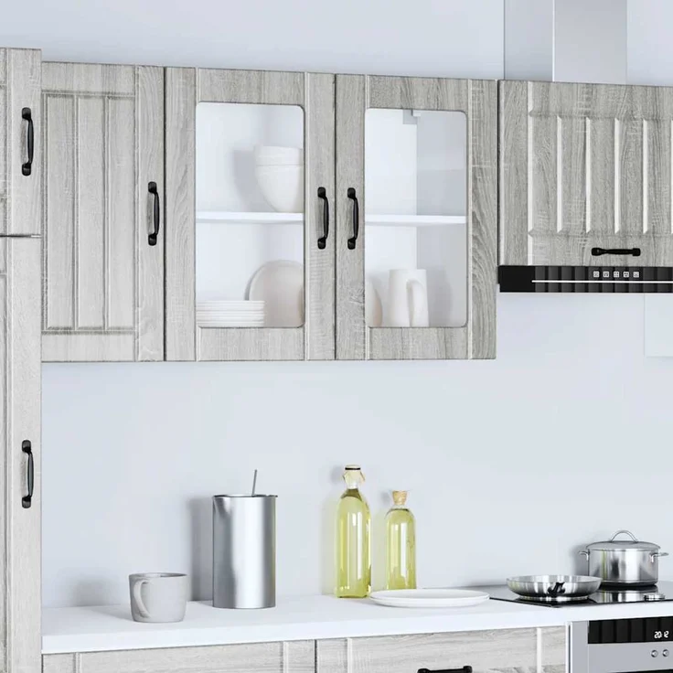 vidaXL Küchen-Hängeschrank mit Glastür Lucca Grau Sonoma Holzwerkstoff 853853 – Bild 4