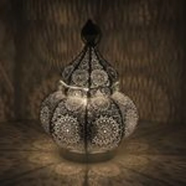 Orientalische Tischlampe Fahid LN2080 – Shabby Weiß-Gold, Handgefertigte Bodenlampe aus Metall, 30 cm Höhe x 18 cm Durchmesser – Bild 1