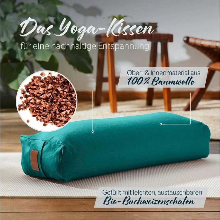#DoYourYoga Yogakissen Yoga Bolster Paravati, gefüllt mit Bio-Buchweizenschalen,Yogakissen 67x22x13cm – Bild 1