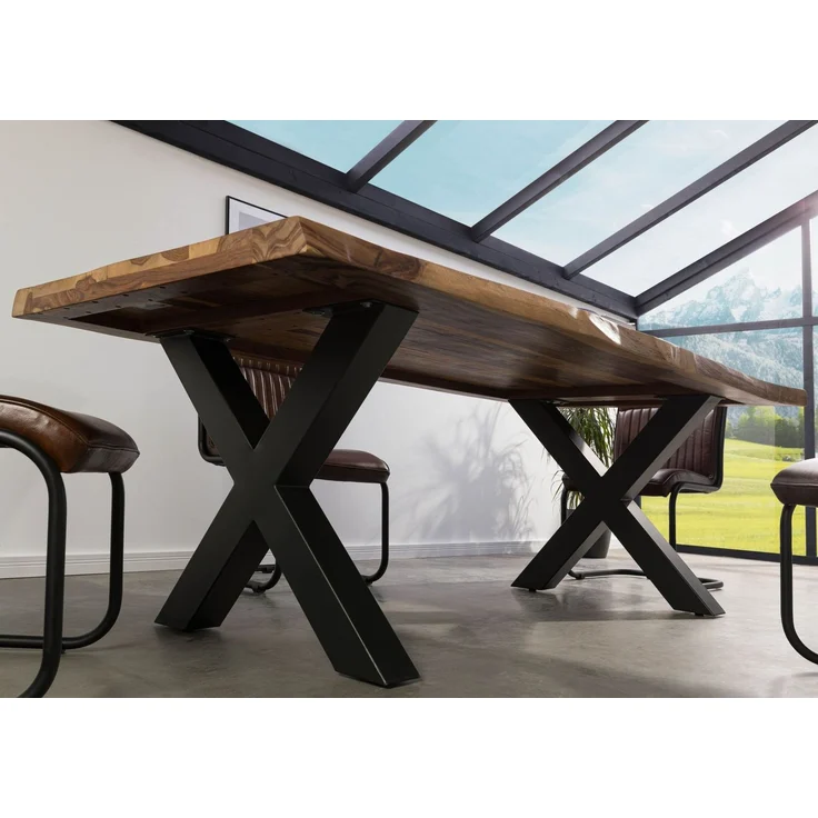 Baumtisch Sheesham 260 x 100 x 77 natur sandgestrahlt / X-Beine anthrazit matt FREEFORM 5 – Bild 3
