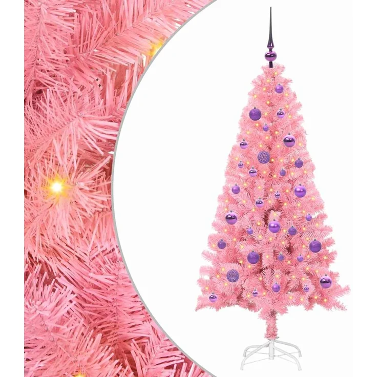 vidaXL Weihnachtsbaum mit LED-Beleuchtung Rosa 150 cm PVC und Stahl 3396422 – Bild 2
